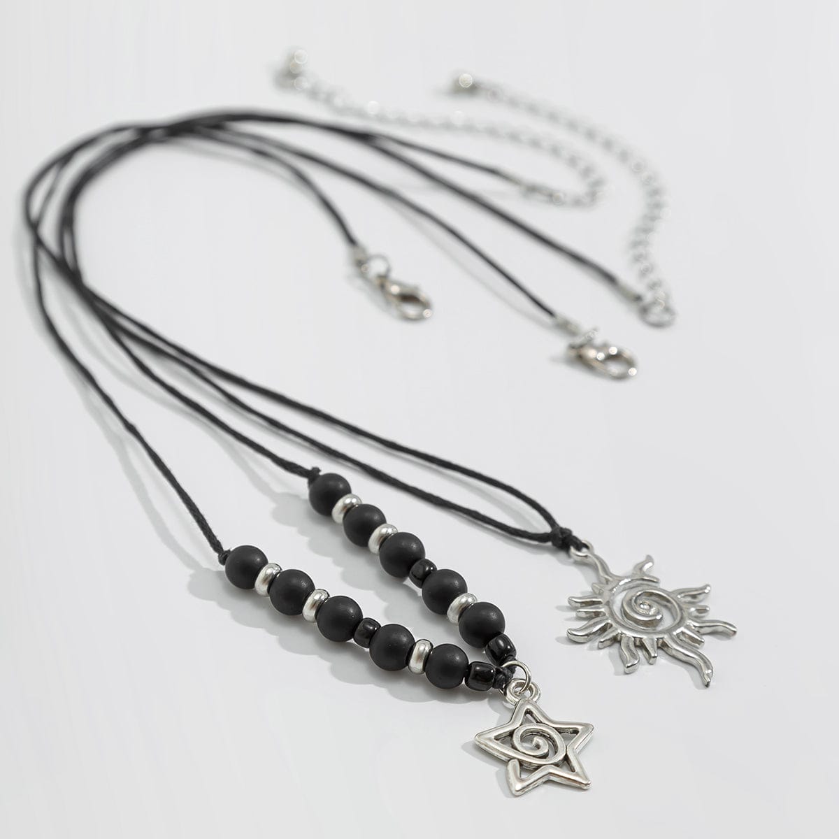 Trendy Layered Sun Star Pendant Wax Cord String Necklace Set - ArtGalleryZen