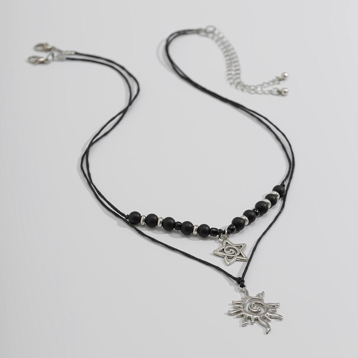 Trendy Layered Sun Star Pendant Wax Cord String Necklace Set