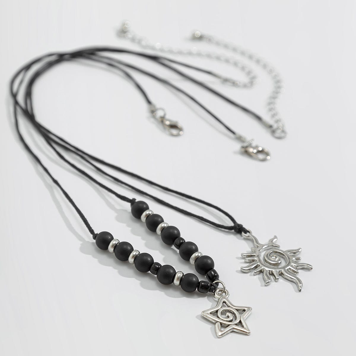 Trendy Layered Sun Star Pendant Wax Cord String Necklace Set