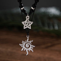 Thumbnail for Trendy Layered Sun Star Pendant Wax Cord String Necklace Set