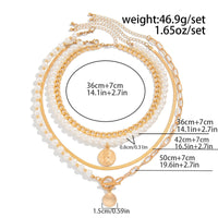 Thumbnail for Trendy Layered Toggle Clasp Relief Round Disk Pendant Pearl Chain Necklace Set