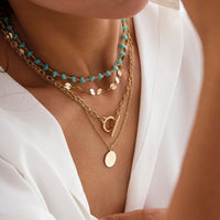 Thumbnail for Trendy Layered Toggle Clasp Round Disk Pendant Crystal Stone Necklace Set - ArtGalleryZen