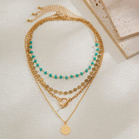 Thumbnail for Trendy Layered Toggle Clasp Round Disk Pendant Crystal Stone Necklace Set - ArtGalleryZen