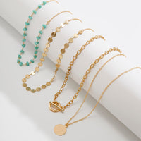 Thumbnail for Trendy Layered Toggle Clasp Round Disk Pendant Crystal Stone Necklace Set - ArtGalleryZen