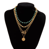 Thumbnail for Trendy Layered Toggle Clasp Round Disk Pendant Crystal Stone Necklace Set - ArtGalleryZen