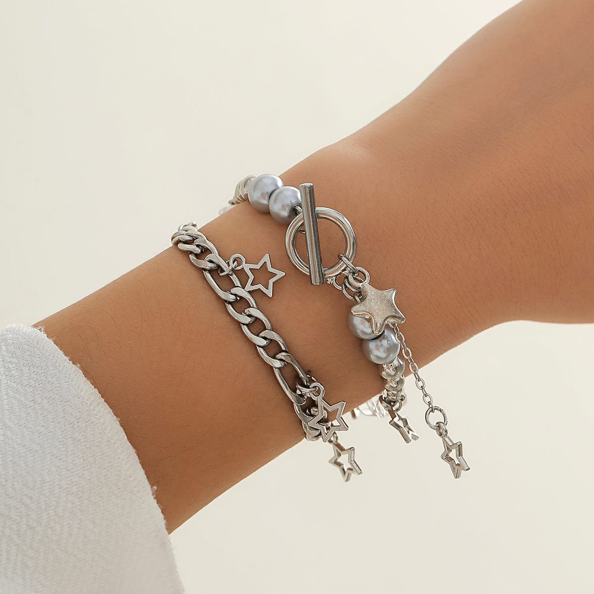 Trendy Layered Toggle Clasp Star Pendant Tassel Bracelet Set - ArtGalleryZen