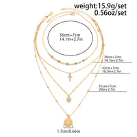 Thumbnail for Trendy Layered Turquoise Inlaid Lotus Round Disk Cross Pendant Necklace Set - ArtGalleryZen