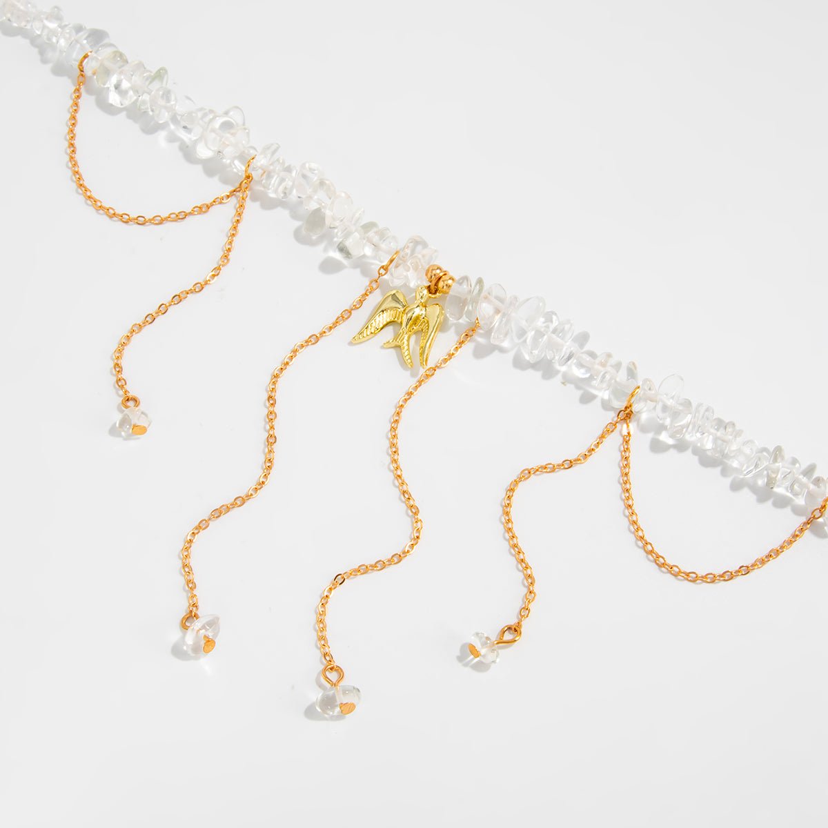 Trendy Peace Dove Pendant Clear Turquoise Beaded Tassel Necklace - ArtGalleryZen