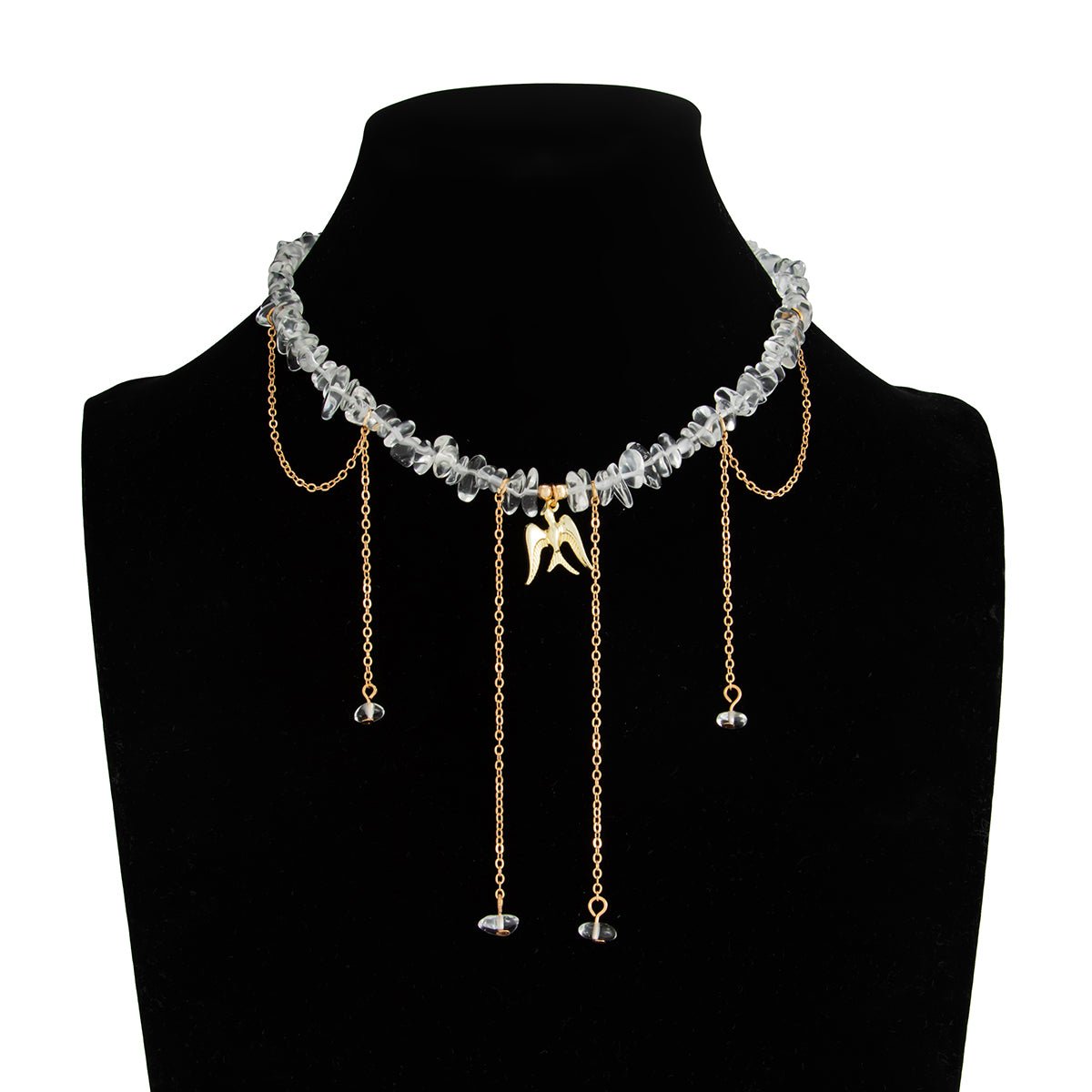 Trendy Peace Dove Pendant Clear Turquoise Beaded Tassel Necklace - ArtGalleryZen