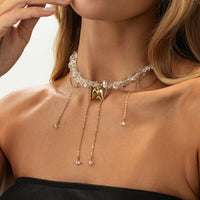 Thumbnail for Trendy Peace Dove Pendant Clear Turquoise Beaded Tassel Necklace - ArtGalleryZen