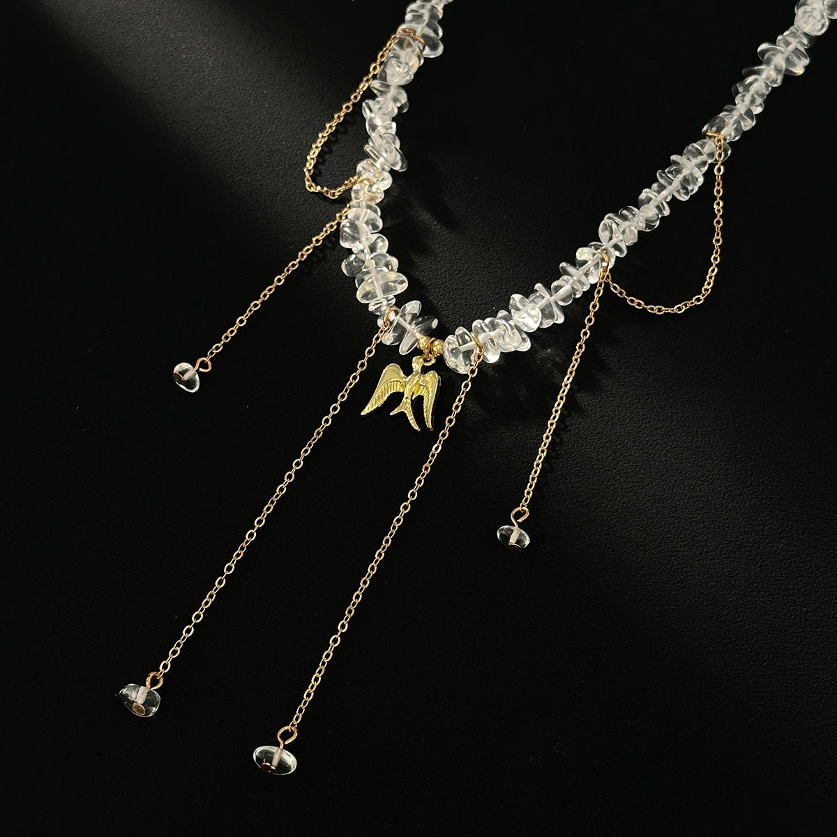 Trendy Peace Dove Pendant Clear Turquoise Beaded Tassel Necklace - ArtGalleryZen