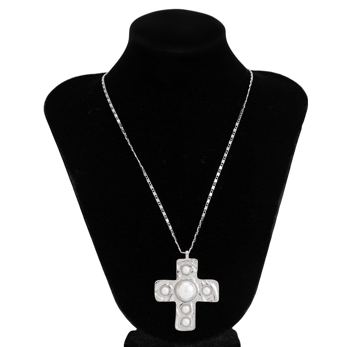 Trendy Pearl Inlaid Cross Pendant Choker Necklace - ArtGalleryZen