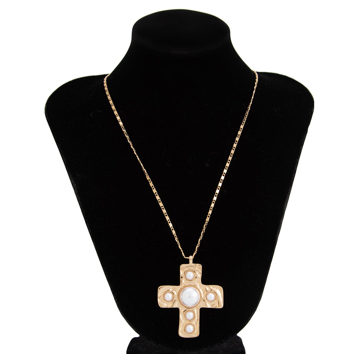 Trendy Pearl Inlaid Cross Pendant Choker Necklace - ArtGalleryZen