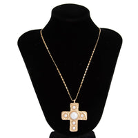 Thumbnail for Trendy Pearl Inlaid Cross Pendant Choker Necklace - ArtGalleryZen