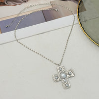Thumbnail for Trendy Pearl Inlaid Cross Pendant Choker Necklace - ArtGalleryZen