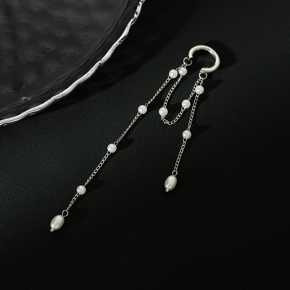 Trendy Pearl Long Chain Tassel Ear Cuff Earring - ArtGalleryZen
