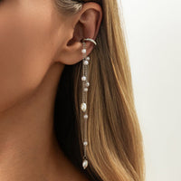 Thumbnail for Trendy Pearl Long Chain Tassel Ear Cuff Earring - ArtGalleryZen