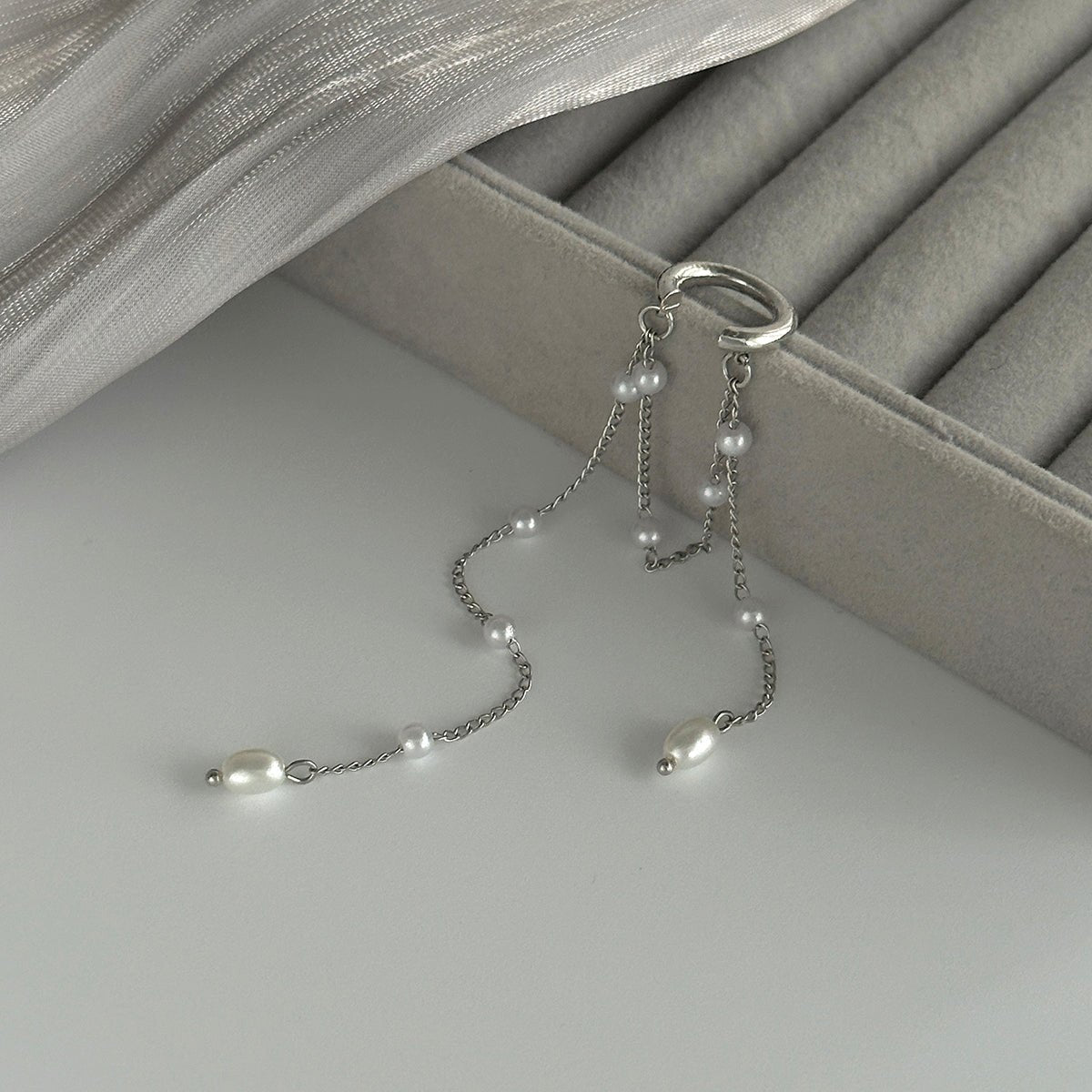 Trendy Pearl Long Chain Tassel Ear Cuff Earring - ArtGalleryZen