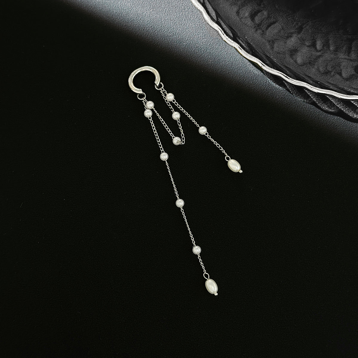 Trendy Pearl Long Chain Tassel Ear Cuff Earring - ArtGalleryZen