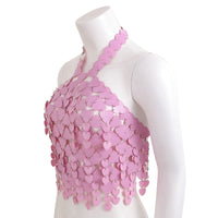 Thumbnail for Trendy Pink Lingerie Halter Top Backless Glitter Heart Sequins Bra - ArtGalleryZen