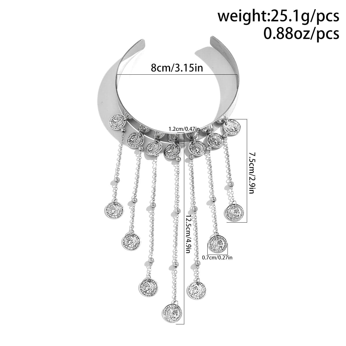 Trendy Relief Coin Tassel Saturn Chain Open Arm Cuff