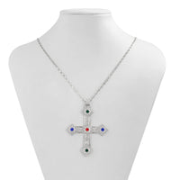 Thumbnail for Trendy Rhinestone Inlaid Floral Cross Pendant Long Chain Necklace