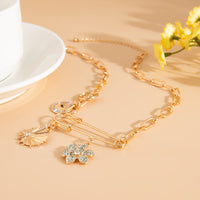 Thumbnail for Trendy Rhinestone Inlaid Flower Sun Relief Disk Charm Paperclip Necklace - ArtGalleryZen