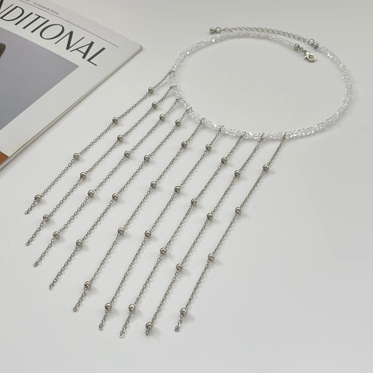 Trendy Saturn Chain Tassel Crystal Beaded Necklace - ArtGalleryZen