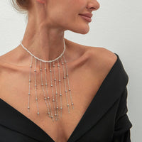 Thumbnail for Trendy Saturn Chain Tassel Crystal Beaded Necklace - ArtGalleryZen