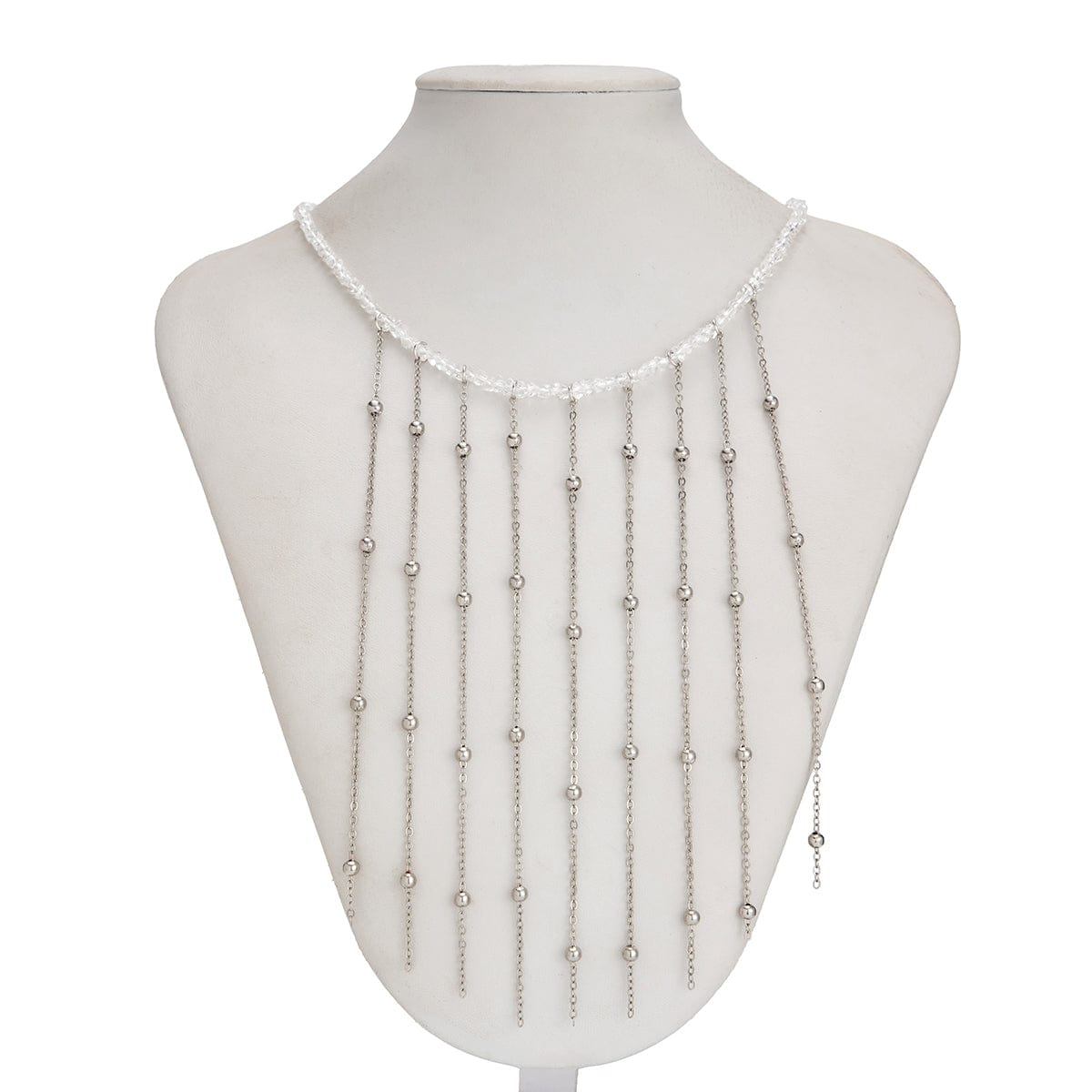 Trendy Saturn Chain Tassel Crystal Beaded Necklace - ArtGalleryZen