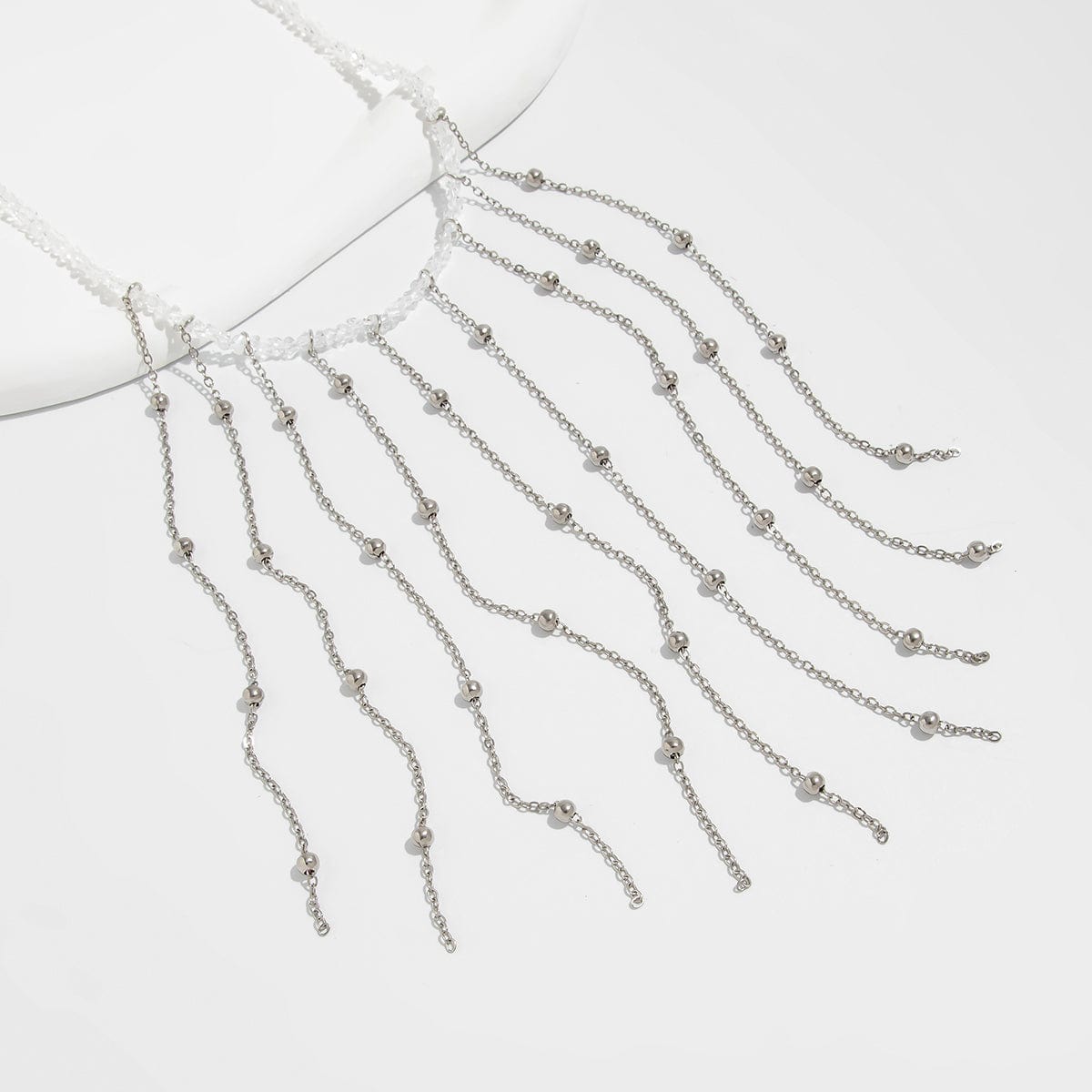 Trendy Saturn Chain Tassel Crystal Beaded Necklace - ArtGalleryZen