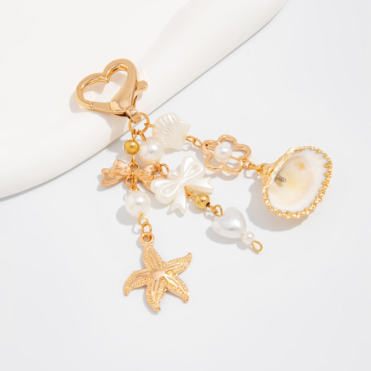 Trendy Shell Starfish Pearl Bowknot Pendant Heart Keychain - ArtGalleryZen