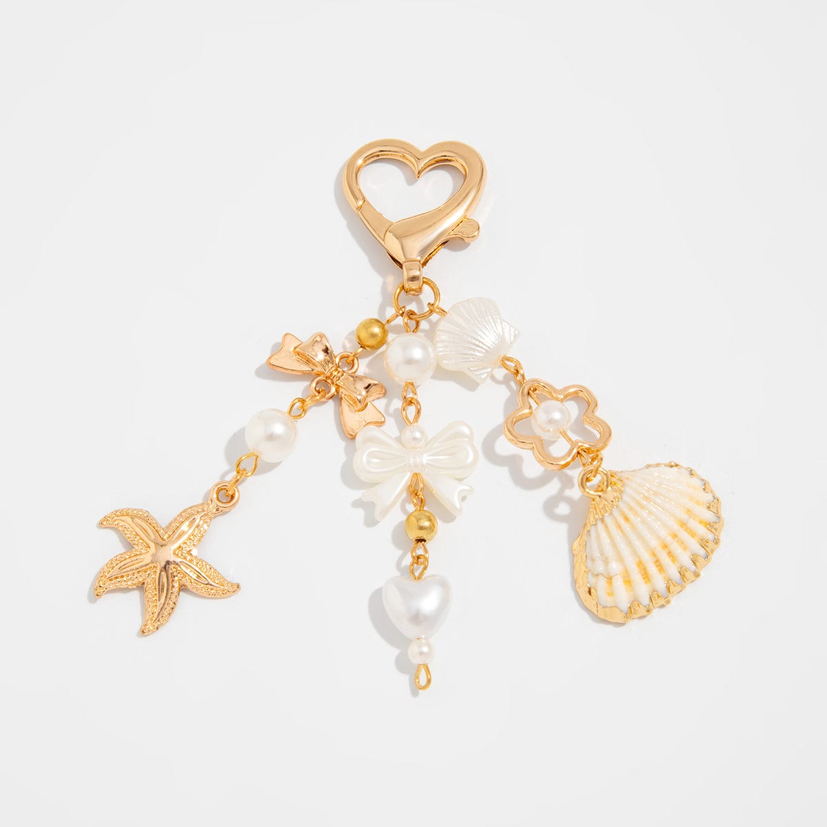Trendy Shell Starfish Pearl Bowknot Pendant Heart Keychain - ArtGalleryZen