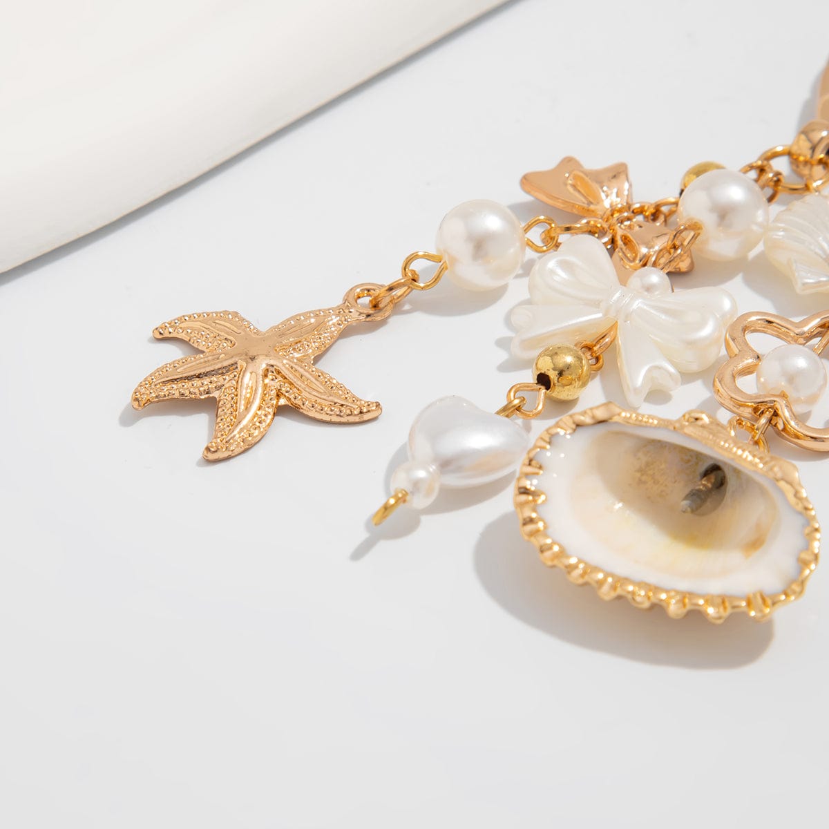 Trendy Shell Starfish Pearl Bowknot Pendant Heart Keychain - ArtGalleryZen