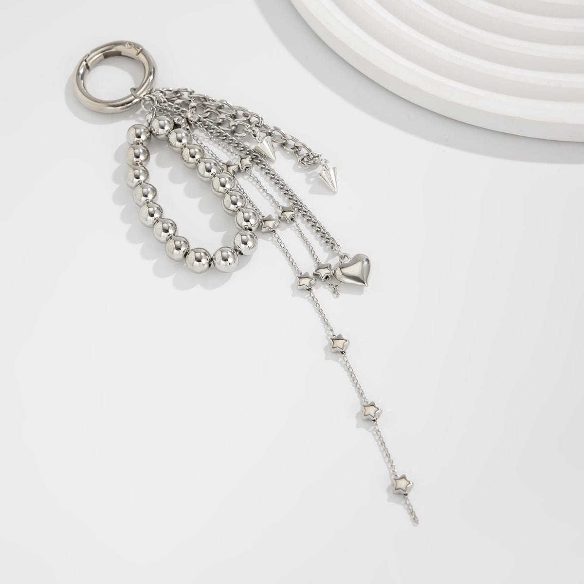 Trendy Silver Tone Heart Star Pendant Ball Chain Keychain - ArtGalleryZen