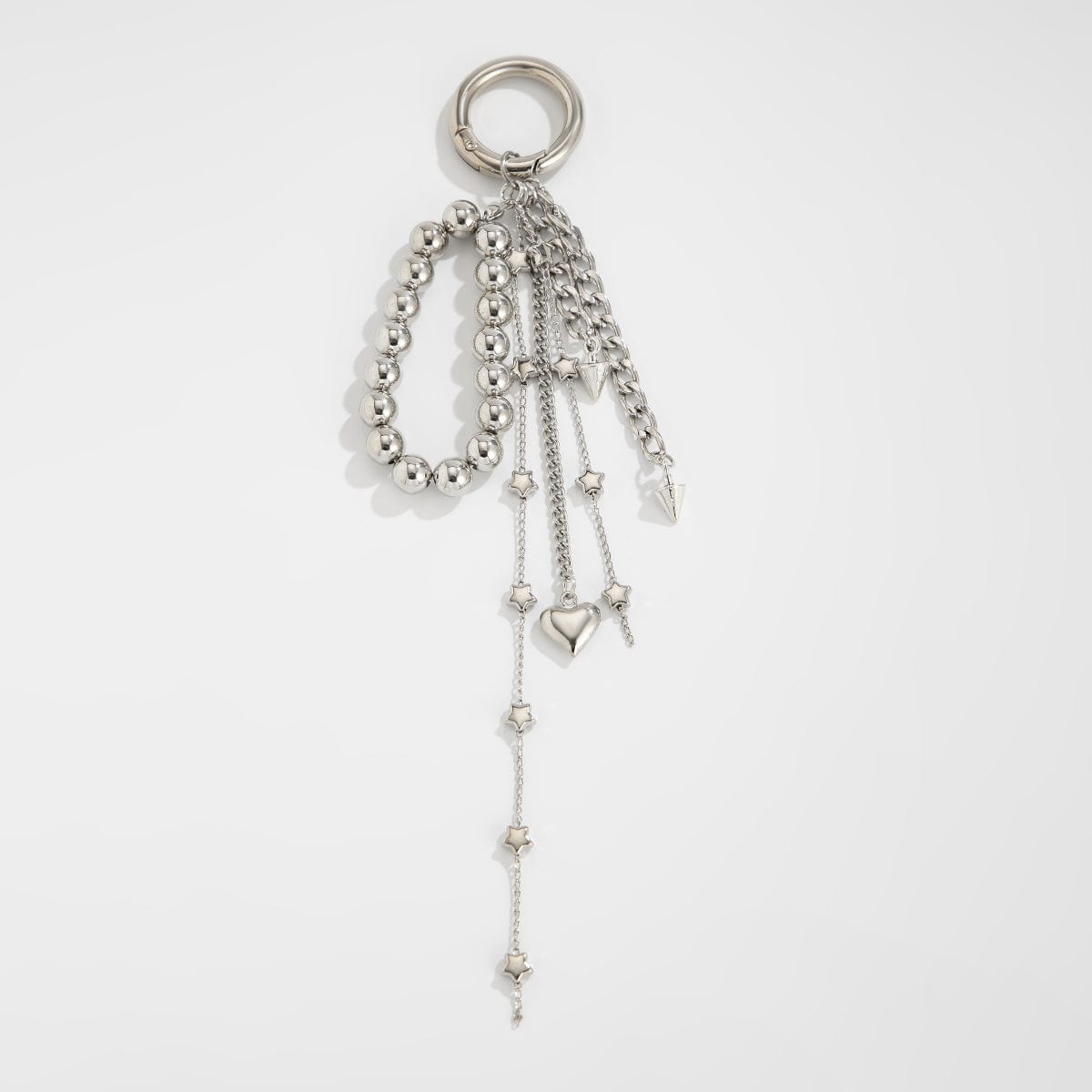 Trendy Silver Tone Heart Star Pendant Ball Chain Keychain - ArtGalleryZen