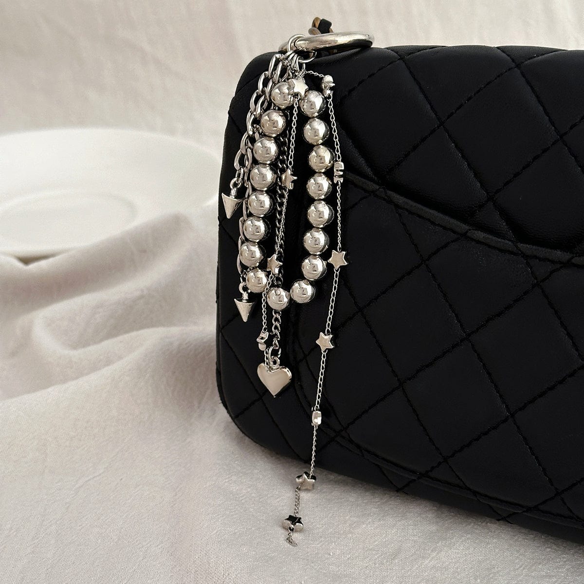 Trendy Silver Tone Heart Star Pendant Ball Chain Keychain - ArtGalleryZen