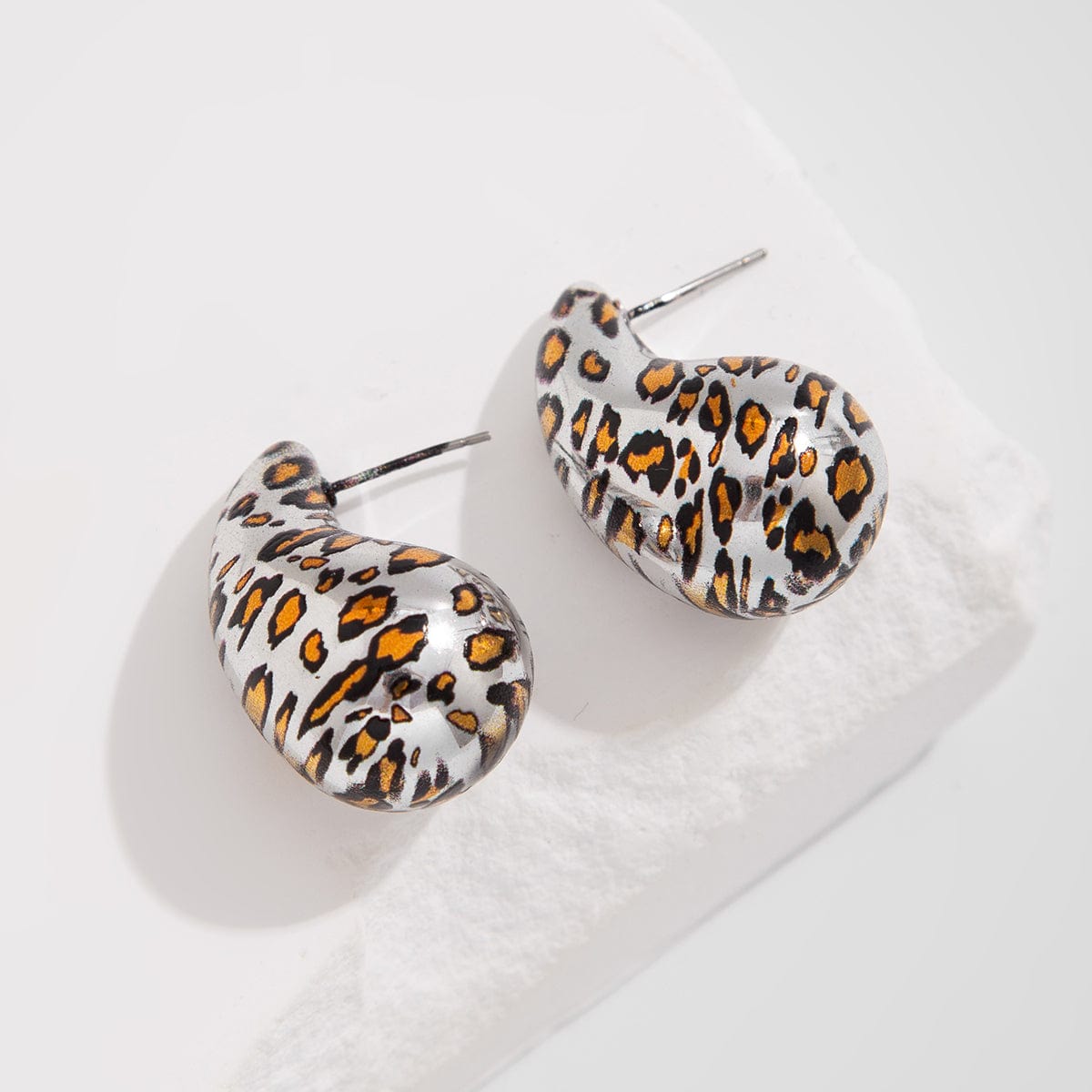 Trendy Silver Tone Leopard Waterdrop Stud Earrings