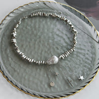 Thumbnail for Trendy Silver Tone Star Cross Tassel Pearl Charm Necklace - ArtGalleryZen