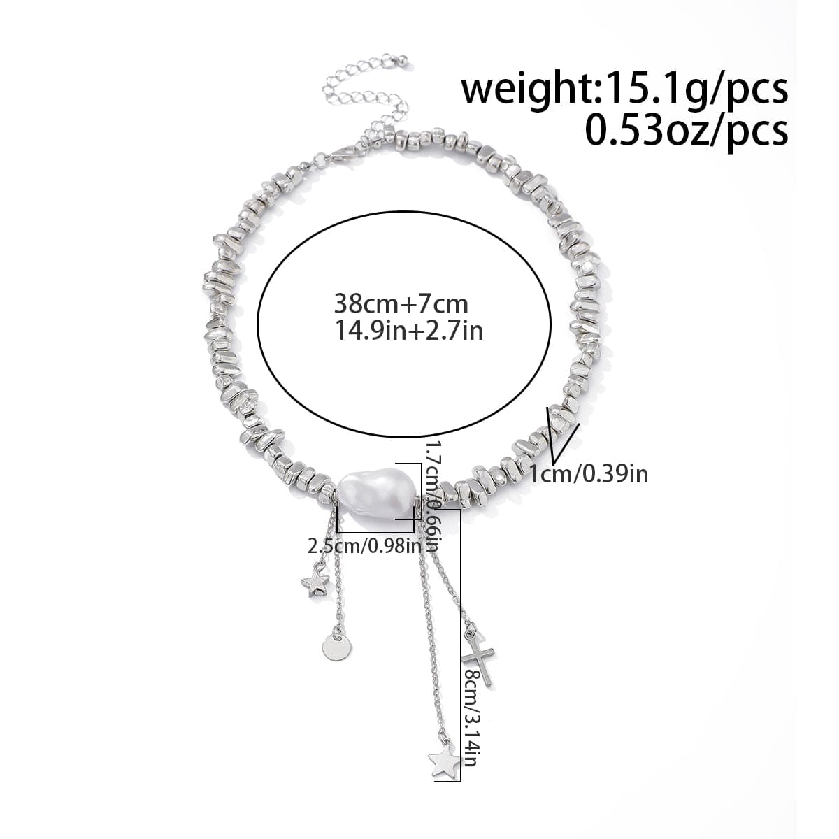 Trendy Silver Tone Star Cross Tassel Pearl Charm Necklace - ArtGalleryZen