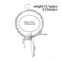 Thumbnail for Trendy Silver Tone Star Cross Tassel Pearl Charm Necklace - ArtGalleryZen