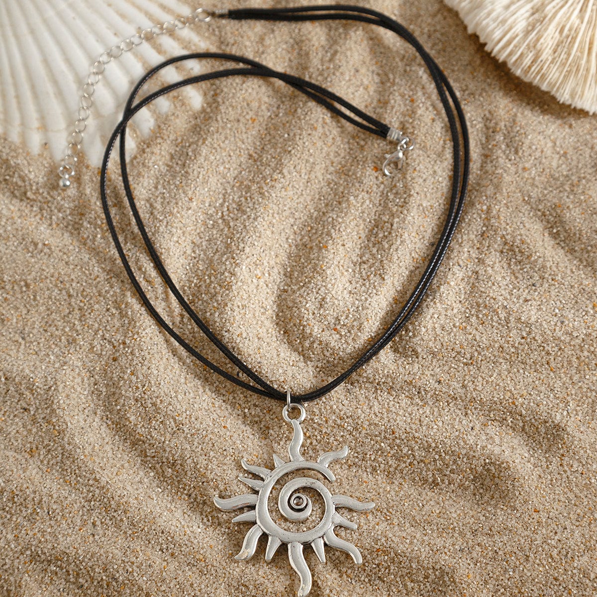 Trendy Sun Pendant Wax Cord String Necklace - ArtGalleryZen