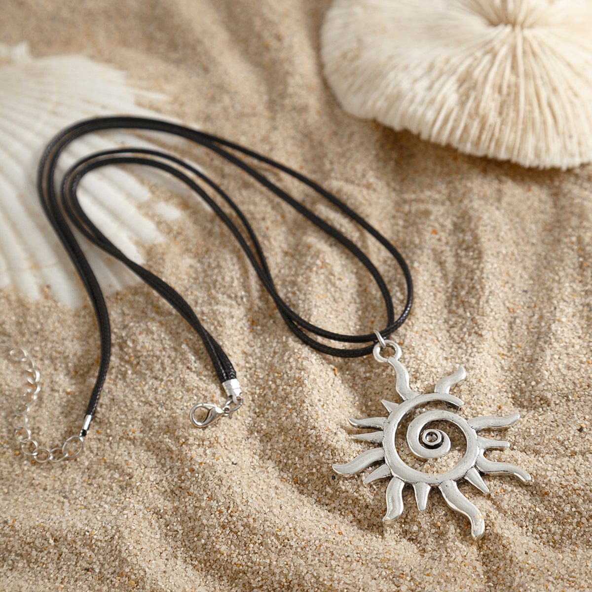 Trendy Sun Pendant Wax Cord String Necklace