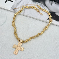 Thumbnail for Trendy Textured Cross Pendant Irregular Beaded Chain Necklace - ArtGalleryZen