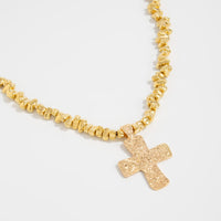 Thumbnail for Trendy Textured Cross Pendant Irregular Beaded Chain Necklace - ArtGalleryZen
