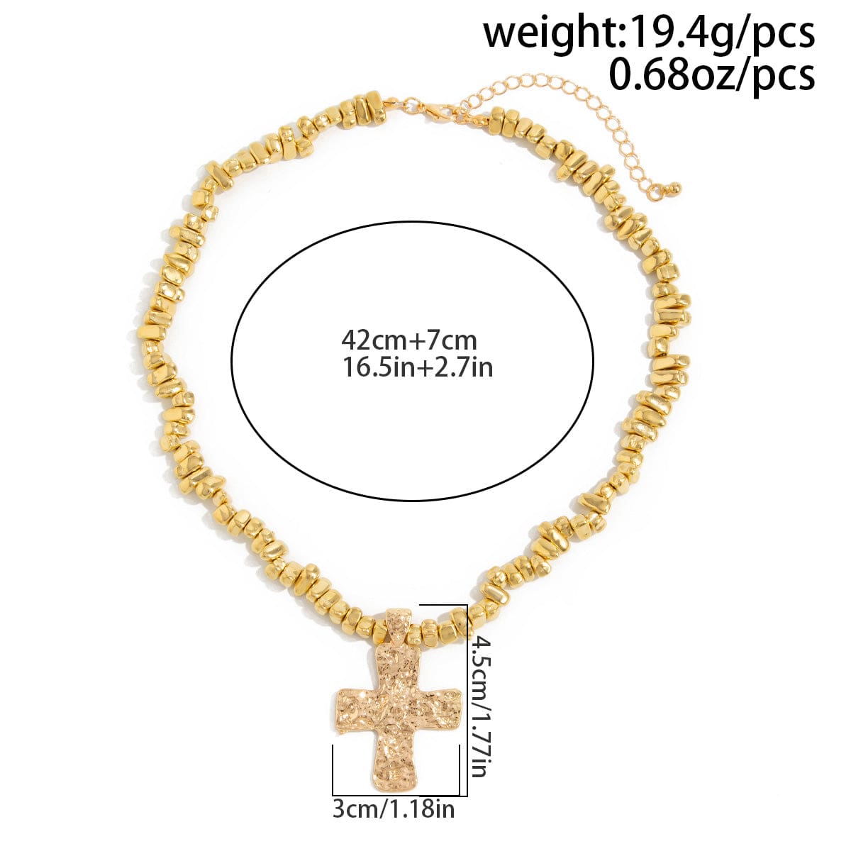 Trendy Textured Cross Pendant Irregular Beaded Chain Necklace - ArtGalleryZen