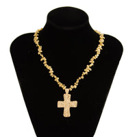 Thumbnail for Trendy Textured Cross Pendant Irregular Beaded Chain Necklace - ArtGalleryZen