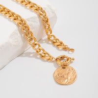 Thumbnail for Trendy Textured Round Disk Pendant Chunky Curb Chain Necklace - ArtGalleryZen