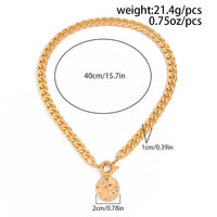 Thumbnail for Trendy Textured Round Disk Pendant Chunky Curb Chain Necklace - ArtGalleryZen