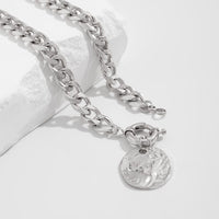 Thumbnail for Trendy Textured Round Disk Pendant Chunky Curb Chain Necklace - ArtGalleryZen